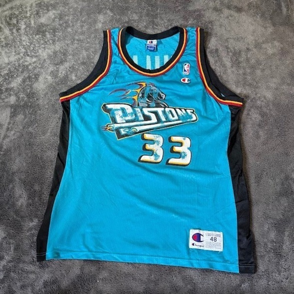 Vintage Champion Detroit Pistons Grant Hill Teal Jersey NBA 33 Mens 48 XL USA